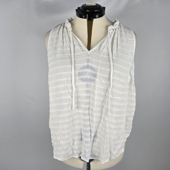 Torrid Tank Top Women's 1X V-Neck w/ Tie Sheer Ruffle Collar Sleeveless White - Picture 1 of 7